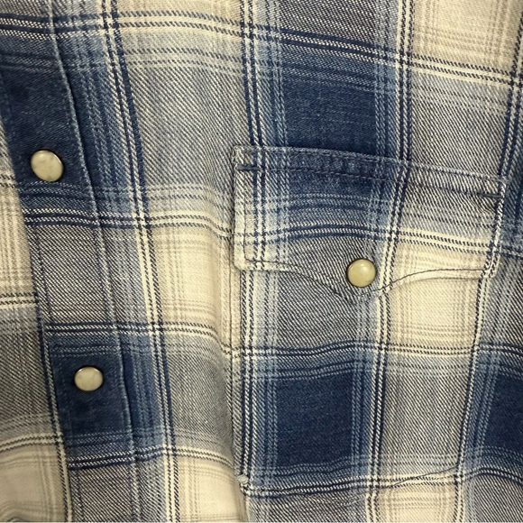 LUCKY BRAND MENS CALIFORNIA FIT INDIGO WESTERN PLAID PEARL SNAPS SHIRT LARGE - Picture 5 of 8